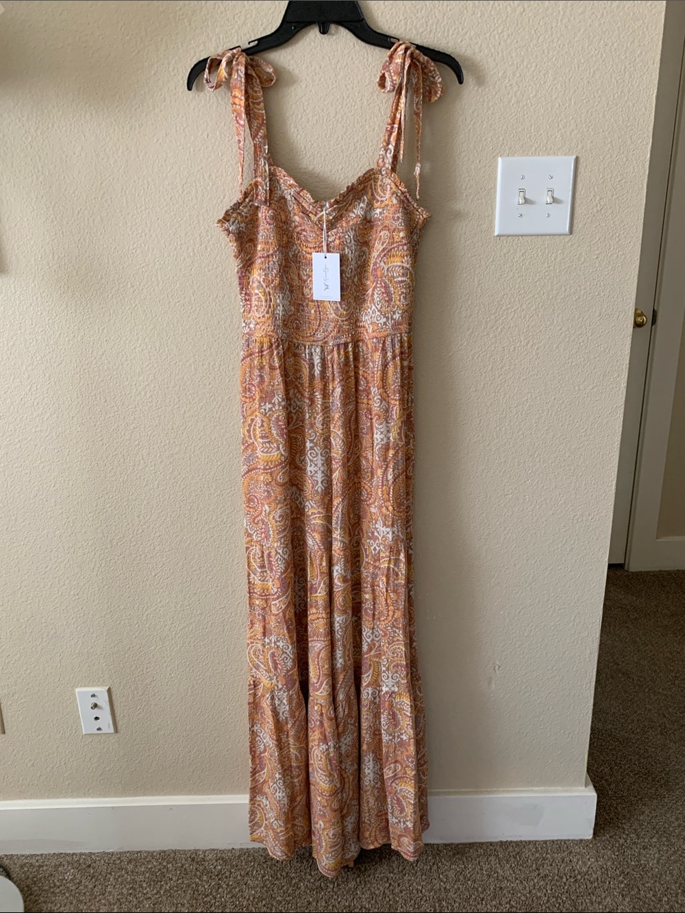 Jessica Simpson Rust and Cream Paisley Tie-Shoulder Maxi Jumpsuit